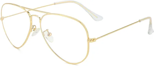Gleyemor Gafas de luz azul estilo aviador para mujeres y hombres, lentes de luz azul anti luz azul con marco de metal para computadora