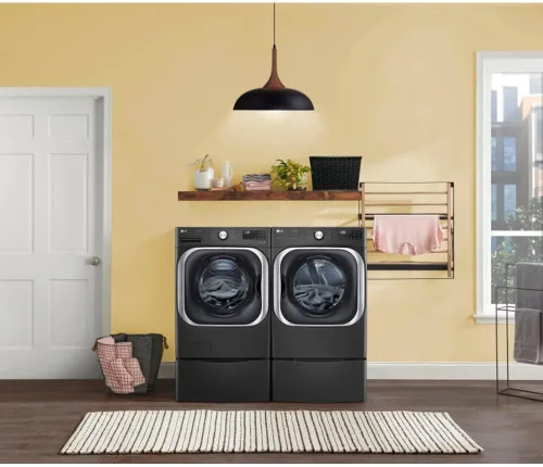 Miniatura 6 de LG Lavadora de carga frontal inteligente apilable de 5.2 pies cúbicos en acero negro con tecnología de vapor y turbowash