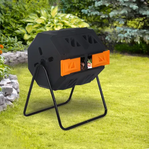 Miniatura 8 de Contenedor de compostaje de gran capacidad, 43 galones, contenedor de compostaje para uso al aire libre, con 2 puertas correderas y marco de acero