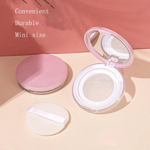 Miniatura 6 de Contenedor compacto de plástico vacío con espejo de terciopelo y tamiz de red elástica, caja de polvo reutilizable vacía, estuche portátil de polvo