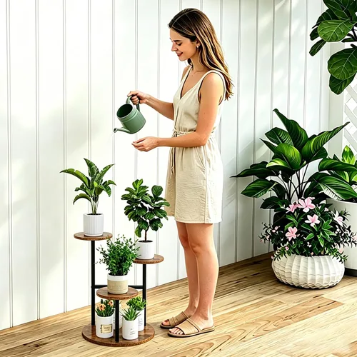 Miniatura 4 de INGIORDAR Soporte para plantas de interior de 4 niveles con 5 estantes para macetas múltiples para patio, jardín, balcón, sala de estar, esquina