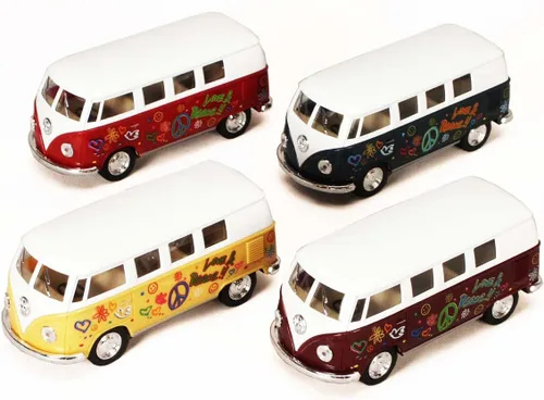 KiNSMART Volkswagen Classic Bus 1962 escala 1:32 5 pulgadas, modelo de metal fundido a presión de juguete (4 juegos de potencia floral)