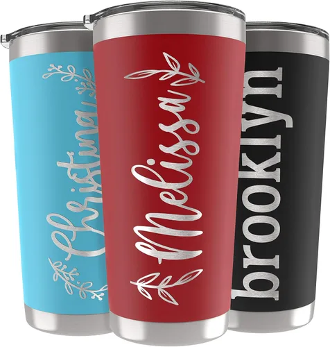 Miniatura 16 de Vasos delgados personalizados con tapa, regalos para ella de 20 onzas, rosa intenso, 12 diseños, vaso grabado personalizado con nombre, tazas Rosa
