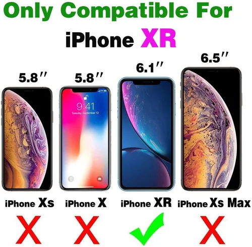 Miniatura 2 de Funda compatible con iPhone XR y protector de pantalla de vidrio templado, funda de cuero con tapa para tarjeta de crédito, fundas para teléfono