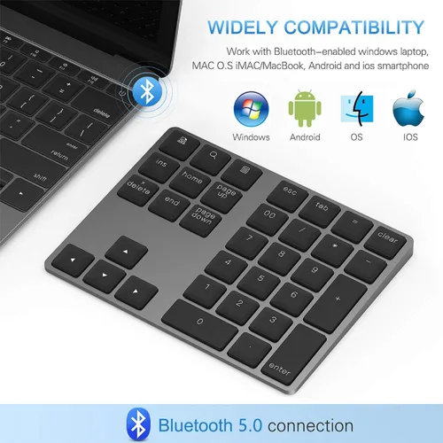 Miniatura 2 de Teclado Numérico Bluetooth, Lekvey Teclado Numérico Inalámbrico Recargable de Aluminio Delgado de 34 Teclas Teclado Numérico Externo Entrada