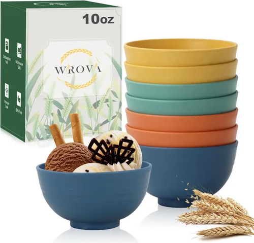 Miniatura 16 de Wrova Juego de 8 cuencos de paja de trigo para postre de 10 onzas, cuencos irrompibles para niños, mini cuencos para helado, aperitivos y frutas