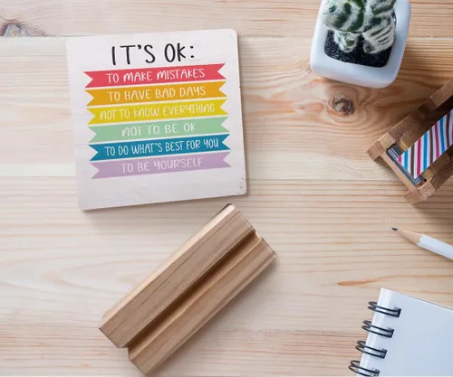 Miniatura 4 de Placa de madera con soporte de madera, citas inspiradoras, letrero de madera para decoración de escritorio para el hogar, aula, escuela, terapia