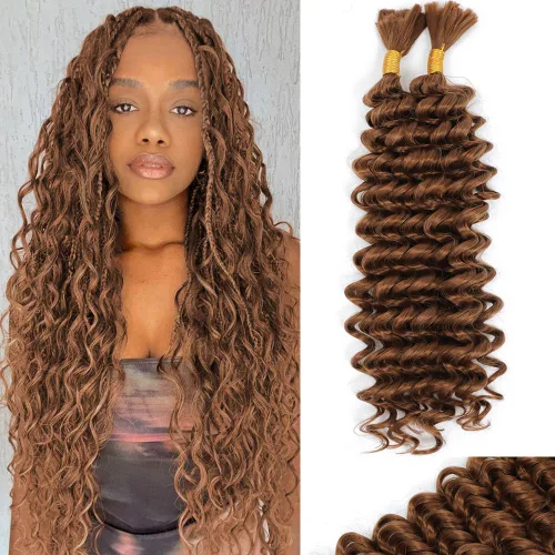 Miniatura 26 de Mezcla de cabello humano trenzado sintético de onda profunda a granel para trenzar, 16 pulgadas, cabello trenzado húmedo y ondulado, 2 piezas
