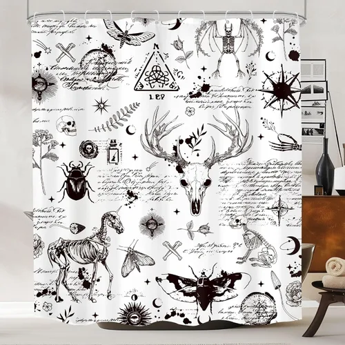 Miniatura 10 de Black Gothic Small Stall Shower Curtain 36Wx72H RV Spooky Skull Skeleton Spooky Funny Animal Western Moth Moon Bone Mystic Leaves Bathroom Decor
