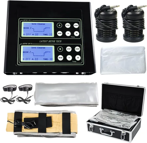 iMeshbean® Máquina de baño de spa de desintoxicación de pie iónico con pantalla LCD dual y cinturones de abeto 5 modos de limpieza de iones con