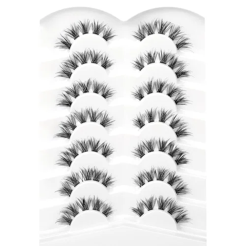 Miniatura 491 de Pooplunch - Pestañas postizas finas de visón sintético, estilo ojo de gato, naturales, cruzadas, tipo racimo, efecto 8D de volumen, tiras