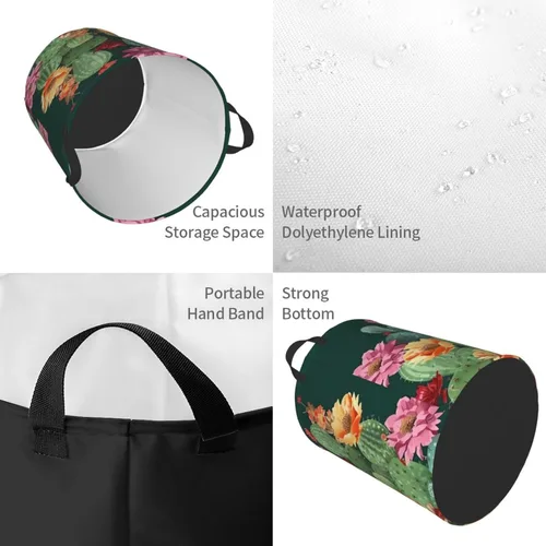 Miniatura 4 de Cesto circular con estampado floral de cactus, impermeable, cesta organizadora de lavandería, con asas, para ropa, juguetes, pequeña