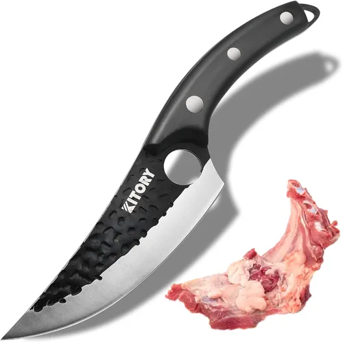 Miniatura 9 de Kitory Cuchillo de carnicero para cortar carne, cuchillo vikingo forjado a mano con mango ergonómico de madera, cuchillo de chef chino de acero