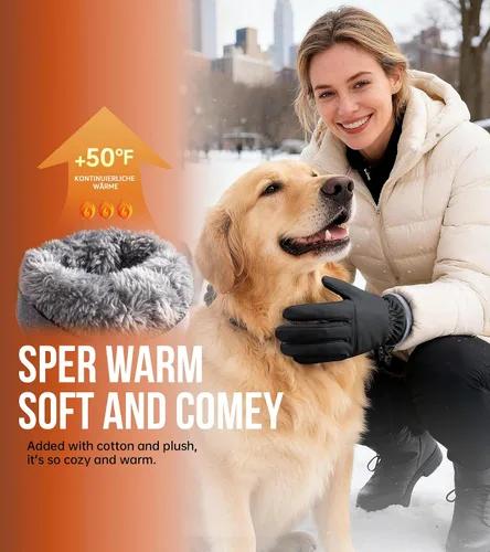 Miniatura 2 de PULIOU Guantes térmicos impermeables de invierno para hombres y mujeres, para clima frío, resistentes al viento, guantes de nieve con dedos