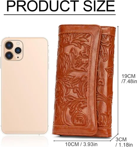 Miniatura 5 de MEITRUE Cartera de cuero para mujer, con bloqueo RFID, triple pliegue, con relieve, soporte para tarjetas, organizador de chequera para teléfono