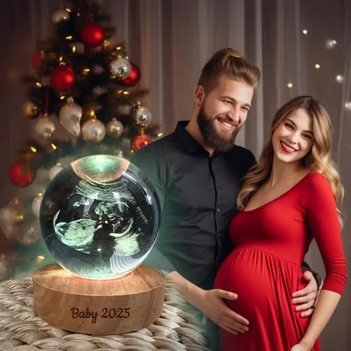 Miniatura 8 de Bola de Cristal con Foto de Ultrasonido Personalizada, Bola Decorativa Mágica de Cristal Láser 3D Personalizada con Soporte de Luz, Marco de Foto