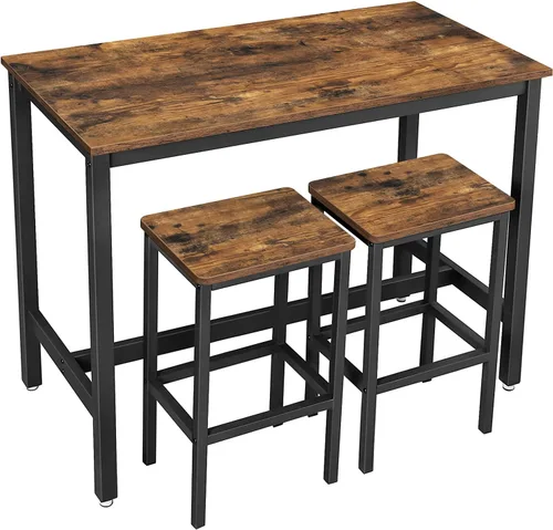 Miniatura 4 de VASAGLE Juego de mesa y sillas de bar, mesa rectangular con 2 taburetes, juego de pub de comedor para 2, ahorro de espacio para desayuno de cocina
