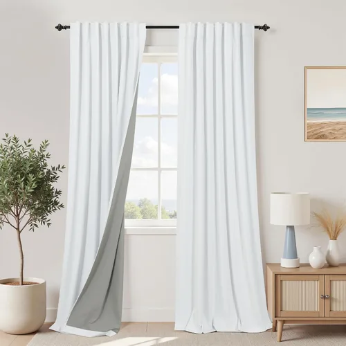 Miniatura 55 de KOUFALL - Cortinas de medio estilo francés de lino para ventana, juego de 2 cortinas cortas de 40 pulgadas de longitud, para privacidad, cortinas