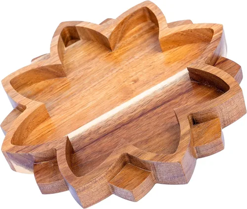 Miniatura 9 de Bandeja de exhibición de cristal Lotus – Muestra tus gemas, piedras curativas y tesoros – Cuenco de madera para rocas de 8 x 8 pulgadas, soporte