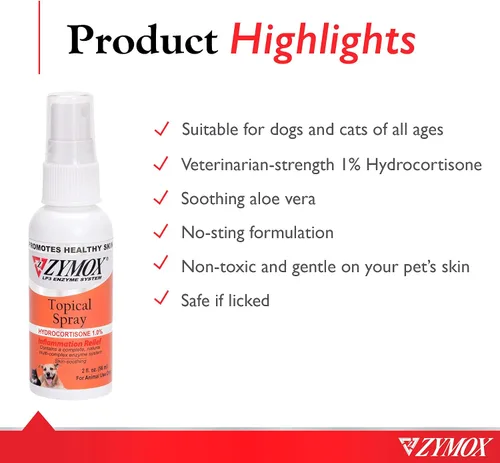 Miniatura 3 de Zymox Spray tópico para puntos calientes para perros y gatos con 1% de hidrocortisona, 2 onzas