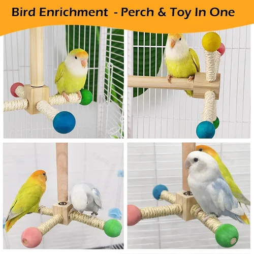 Miniatura 6 de Juguete de percha para pájaros, juguetes interactivos giratorios para periquitos, rueda de ejercicio de madera, juguete de loro, juguete