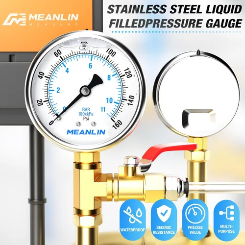 Miniatura 7 de MEANLIN MEASURE - Manómetro de acero inoxidable, relleno de líquido, esfera con cara de 2.5 pulgadas, NPT de 1/4 de pulgada, agua, aceite y aire
