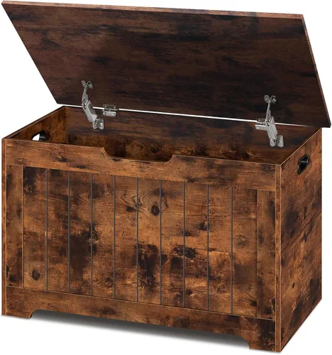 Miniatura 10 de SUPER DEAL Cofre de almacenamiento, organizador de caja de pecho de 30 pulgadas con 2 bisagras de seguridad, banco de almacenamiento de entrada