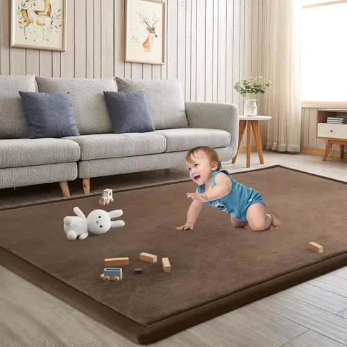 Miniatura 25 de Alfombra de juego para acostar al bebé, alfombrilla para guardería, tapete tipo tatami de espuma viscoelástica de 1.3 pulgadas de grosor, para bebés