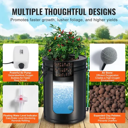 Miniatura 3 de VEVOR Sistema de Cultivo Hidropónico DWC, Sistema de Cultivo Hidropónico con Kit de Goteo Superior, Cultura de Agua Profunda de 5 Galones con Bomba