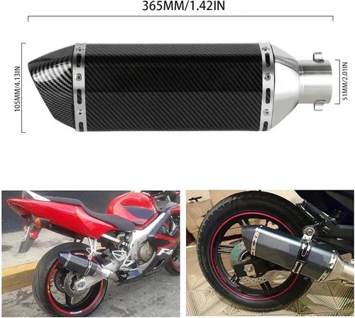 Miniatura 5 de Silenciador de escape de fibra de carbono de 1.5 – 2 pulgadas con DB Killer extraíble para motocicletas de calle/deporte y scooters con tubos