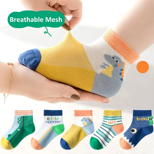 Miniatura 2 de SUITBOY Calcetines de malla de verano para bebés niños y niñas, calcetines de tobillo lindos de algodón, 5 pares
