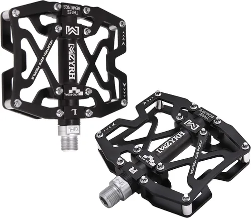 Miniatura 2 de Mzyrh - Pedales de bicicleta de montaña, ultra fuertes, coloridos, mecanizados CNC, de 9/16 pulgadas, ciclismo sellado con 3 rodamientos Negro 3