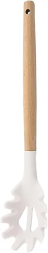 Miniatura 20 de 1 cucharón de sopa de silicona blanca con mango de madera, utensilios de cocina resistentes al calor, cuchara grande antiadherente para servir 1