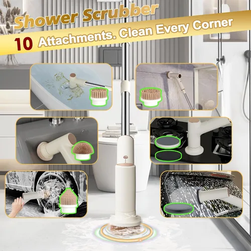 Miniatura 4 de Limpiador eléctrico giratorio, batería de 2600 mAh con tiempo de funcionamiento extra largo, 10 cabezales de cepillo, limpiador de ducha impermeable