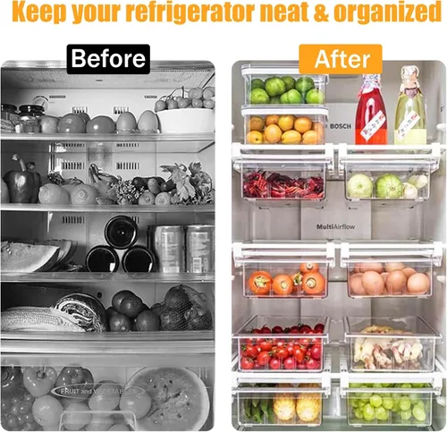 Miniatura 3 de URALFA Organizador de cajones para refrigerador, cajones ajustables para frutas y verduras, extraíble con asa, caja de almacenamiento de soporte