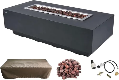 Miniatura 83 de Elementi+ Mesa de Fuego de Gas Colorado de Hormigón Fundido de 56" Rectangular, Hoguera al Aire Libre con Ignición Electrónica Incluye Cubierta