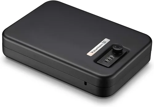 Miniatura 9 de Younion - Caja fuerte para pistolas, portátil, para viajar y llevar en el auto, color negro Cerradura de esfera