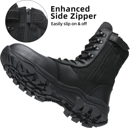 Miniatura 3 de DahWe Botas tácticas para hombre de 8 pulgadas con puntera de acero y cremallera lateral, ligeras y cómodas para combate militar, senderismo