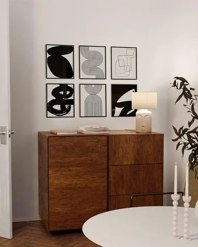 Miniatura 5 de HAUS AND HUES Pintura abstracta negra estética – Juego de 6, abstracto moderno, negro y gris, arte abstracto de una línea, impresión geométrica
