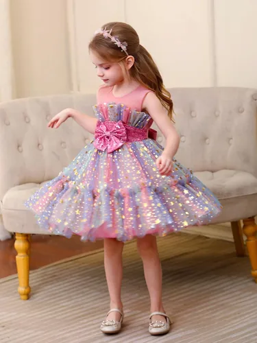 Miniatura 3 de Miipat Vestido de niña de flores para bebé, boda, fiesta, tul, princesa, vestido de baile, vestido formal con lazo para la cabeza
