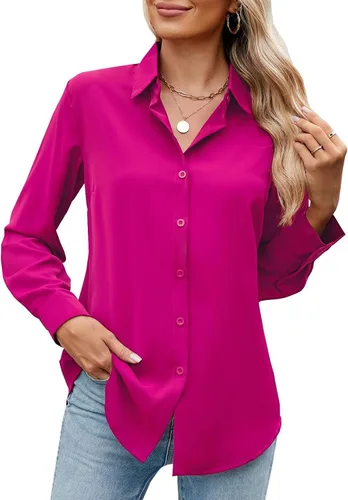 Miniatura 11 de Camisa de manga larga con botones para mujer, ultra suave, elástica, sin arrugas, para trabajo, casual, negocios, oficina