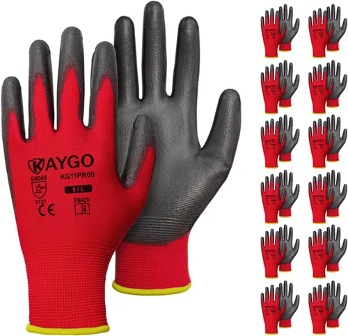 Miniatura 86 de KAYGO KG11PB - Guantes de seguridad con revestimiento delgado de poliuretano, tejido sin costuras, agarre suave en palma y dedos, para trabajo Verde