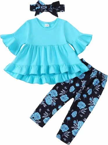 Miniatura 148 de Kucnuzki Conjunto de ropa para bebé niña pequeña, camisa de manga con volantes, pantalón floral, ropa de otoño e invierno para niña