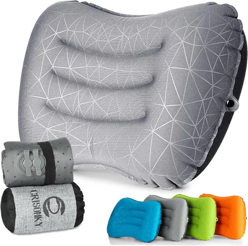 Almohada de camping Crisonky - Almohada inflable - Almohada de viaje para mochileros y avión, soporte lumbar 2.0, almohada inflable, ultraligera,