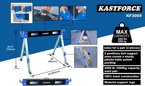 Miniatura 2 de Caballete plegable de 2200 lb/1000 kg de capacidad, soporte de mesa de trabajo resistente con patas plegables, paquete doble KF3005