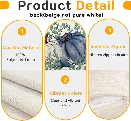 Miniatura 5 de RABUSOFA Fall Pillow Covers 12x20 Inch,Blue Pumpkin Thanksgiving Autumn Harves Outdoor Lumbar Cushion Cases Decoration for Home Sofa Couch(2306B-12