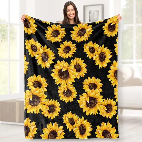 Mantas de girasol, regalos para mujeres, manta de doble cara, ropa de cama bonita para niñas, franela ligera y acogedora felpa para adultos y niños,