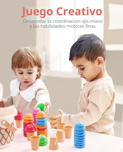 Miniatura 6 de JoyCat Juego de actividades de aprendizaje preescolar para helados, conteo y clasificación de colores, juguetes apilables para niños de 3 a 5 años