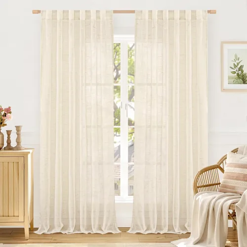Miniatura 36 de LAMIT Cortinas de lino beige de 30 pulgadas de largo para ventanas pequeñas, cortinas semitransparentes filtrantes de luz, pestaña trasera