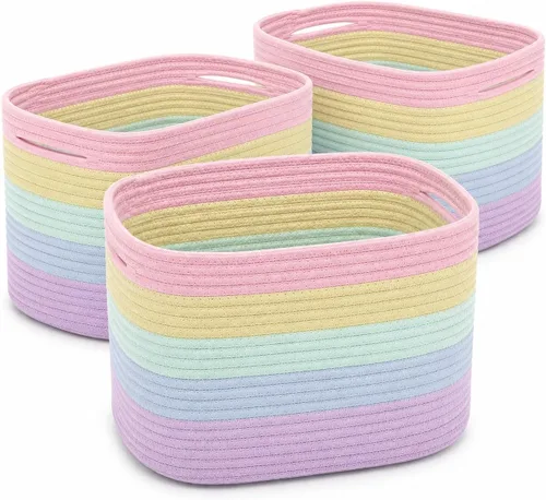 OrganiHaus - Juego de 3 canastas con diseño de arcoíris para almacenamiento, canastas tejidas para organización, decoración pastel, guardar Pastel